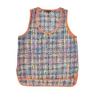 New Rock Stella & Jamie Tank Top Sz.L Multi Orange Trim Hi-Lo Scoop Neck y2k 90s
